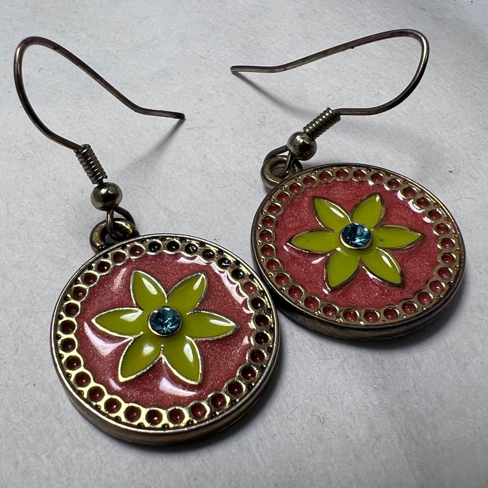 vtg - Modern Jewelry Orange Flowercore Bib Necklace Enamel Earrings Bangle‎ Cuff - Picture 10 of 16